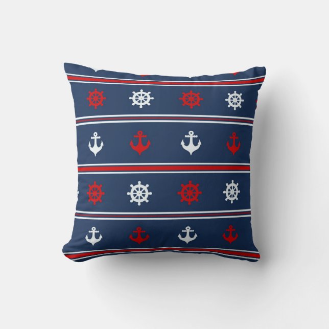 Red White And Blue Nautical Pattern Cushion (Front)