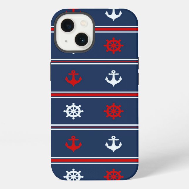 Red White And Blue Nautical Pattern iPhone Case (Back)
