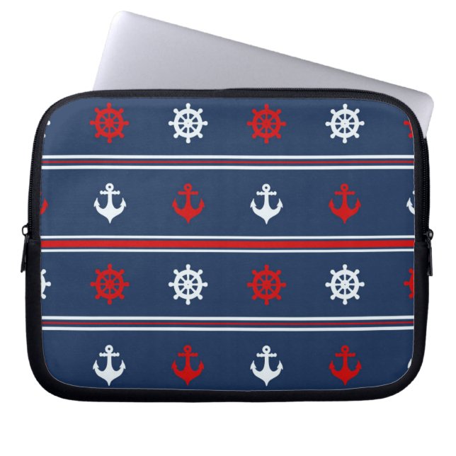 Red White And Blue Nautical Pattern Laptop Sleeve (Front)