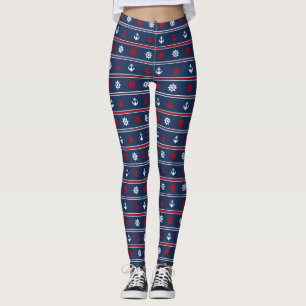 Red White And Blue Nautical Pattern Leggings