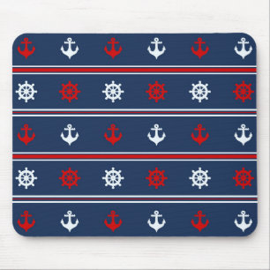 Red White And Blue Nautical Pattern Mouse Pad
