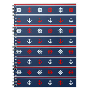 Red White And Blue Nautical Pattern Notebook