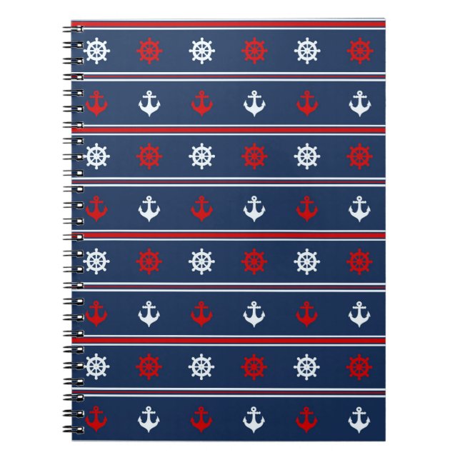 Red White And Blue Nautical Pattern Notebook (Front)