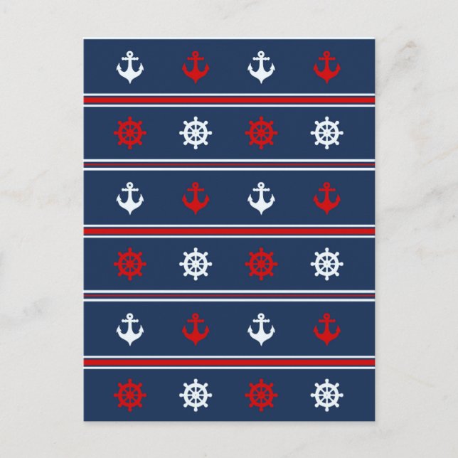 Red White And Blue Nautical Pattern Postcard (Front)
