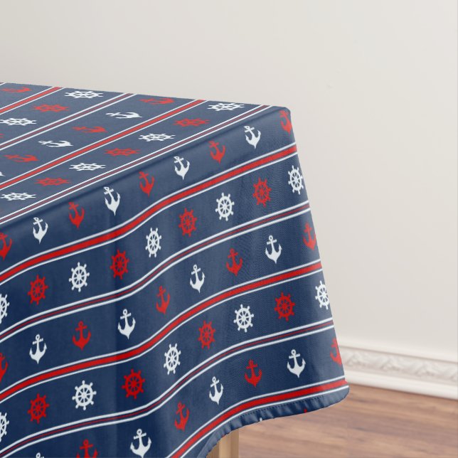 Red White And Blue Nautical Pattern Tablecloth (In Situ)