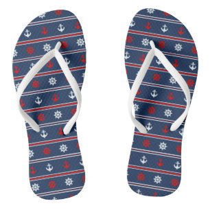 Red White And Blue Nautical Pattern Thongs