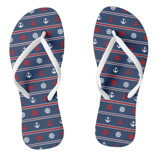Red White And Blue Nautical Pattern Thongs (Footbed)