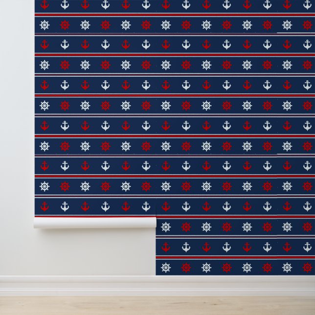 Red White And Blue Nautical Pattern Wallpaper (Application)