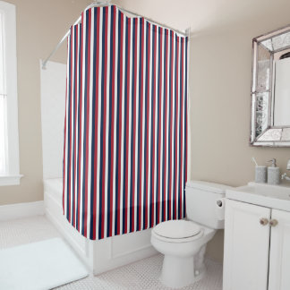 Red, White and Blue Nautical Stripe Shower Curtain