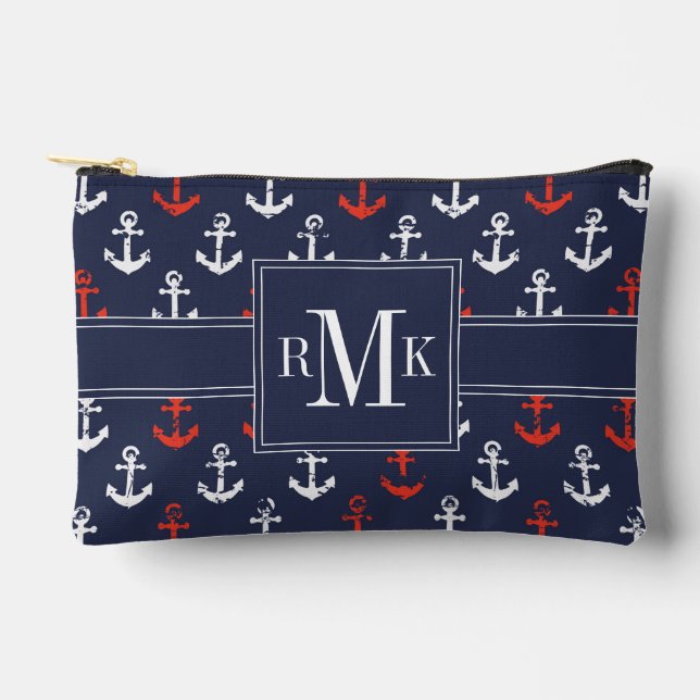 Red White And Blue Navy Pattern Accessory Pouch (Front)
