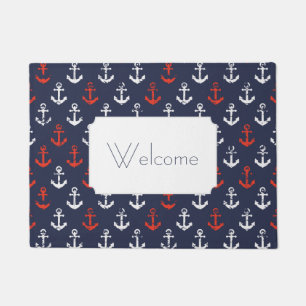 Red White And Blue Navy Pattern   Add Your Text Doormat