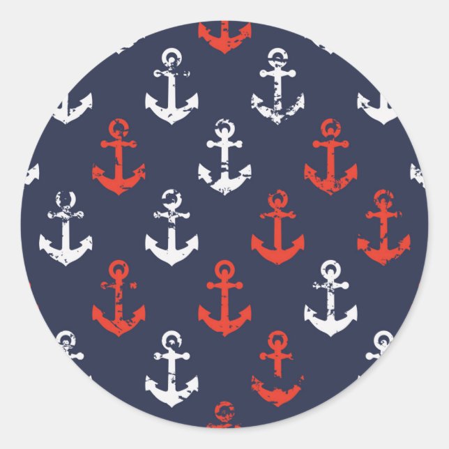 Red White And Blue Navy Pattern Classic Round Sticker (Front)