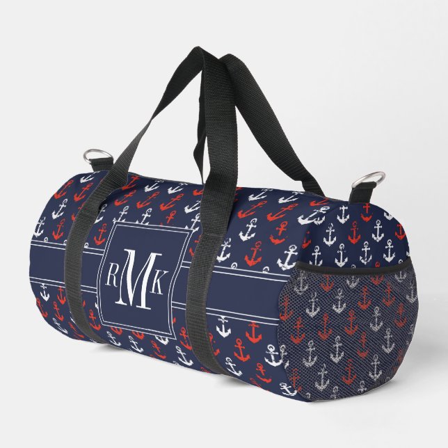 Red White And Blue Navy Pattern Duffle Bag (Right Corner)