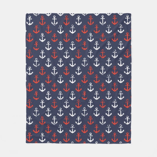 Red White And Blue Navy Pattern Fleece Blanket (Front)