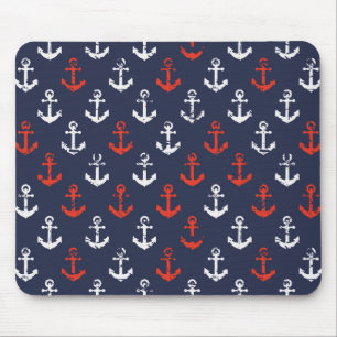 Red White And Blue Navy Pattern Mouse Pad