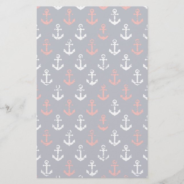 Red White And Blue Navy Pattern Stationery (Front)