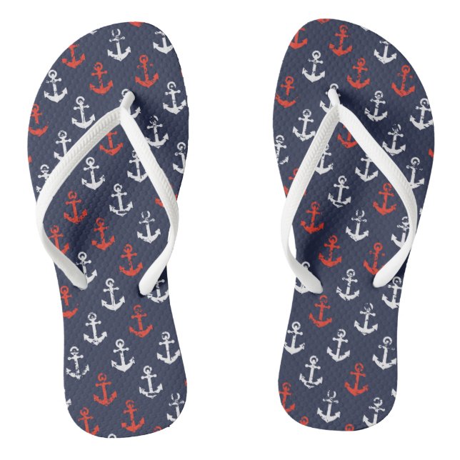 Red White And Blue Navy Pattern Thongs (Footbed)