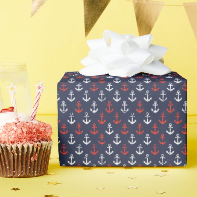 Red White And Blue Navy Pattern Wrapping Paper (Birthday Party)