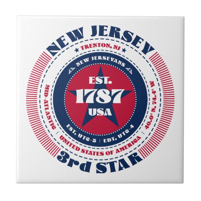 Red, White, and Blue New Jersey Ceramic Tile (Front)
