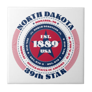 Red, White, and Blue North Dakota Ceramic Tile