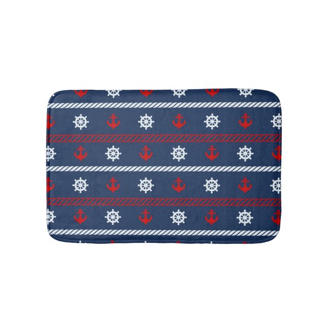 Red White And Blue Ocean Pattern Bath Mat (Front)