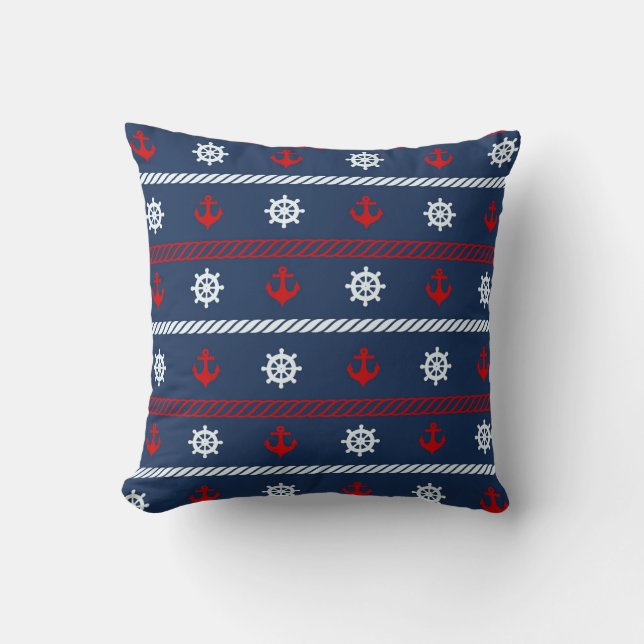 Red White And Blue Ocean Pattern Cushion (Front)