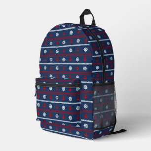 Red White And Blue Ocean Pattern Printed Backpack