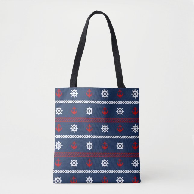 Red White And Blue Ocean Pattern Tote Bag (Front)