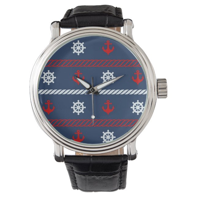 Red White And Blue Ocean Pattern Watch (Front)