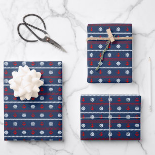 Red White And Blue Ocean Pattern Wrapping Paper Sheet