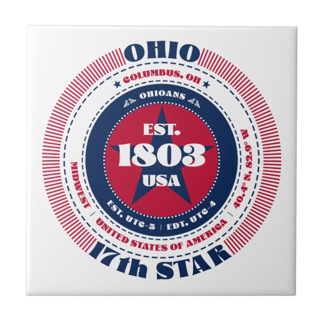Red, White, and Blue Ohio Ceramic Tile (Front)