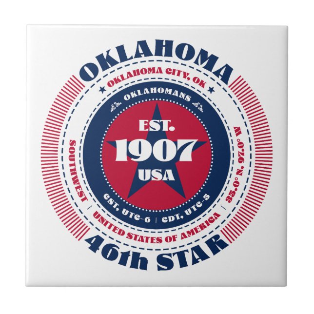 Red, White, and Blue Oklahoma Ceramic Tile (Front)