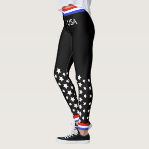 Red White and Blue on Black Leggings