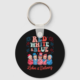 Red White And Blue Oncology Nurse Crew 4th Of July Key Ring