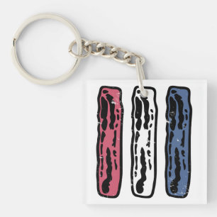 Red White and Blue Patriot Bacon 4th of July BBQ Key Ring