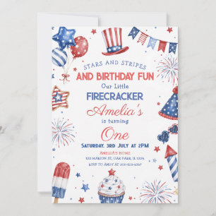 Red white And Blue Patriotic 4th of July Birthday Invitation