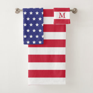 Red White and Blue Patriotic American Flag Bath Towel Set