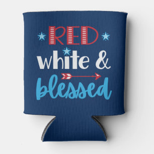 Red White and Blue Patriotic Blessed 4th of July Can Cooler