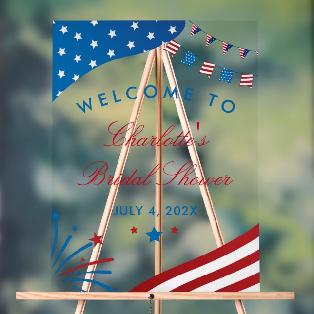 Red White and Blue Patriotic Bridal Shower Welcome Acrylic Sign (Neutral)