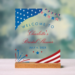 Red White and Blue Patriotic Bridal Shower Welcome Acrylic Sign