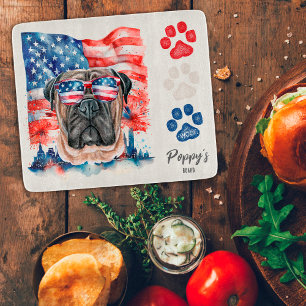 Red White and Blue Patriotic Bullmastiff Dog Treat Cutting Board