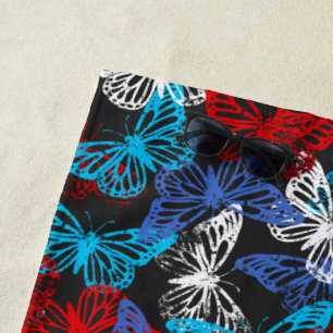 Red White and Blue Patriotic Butterfly Pattern Beach Towel