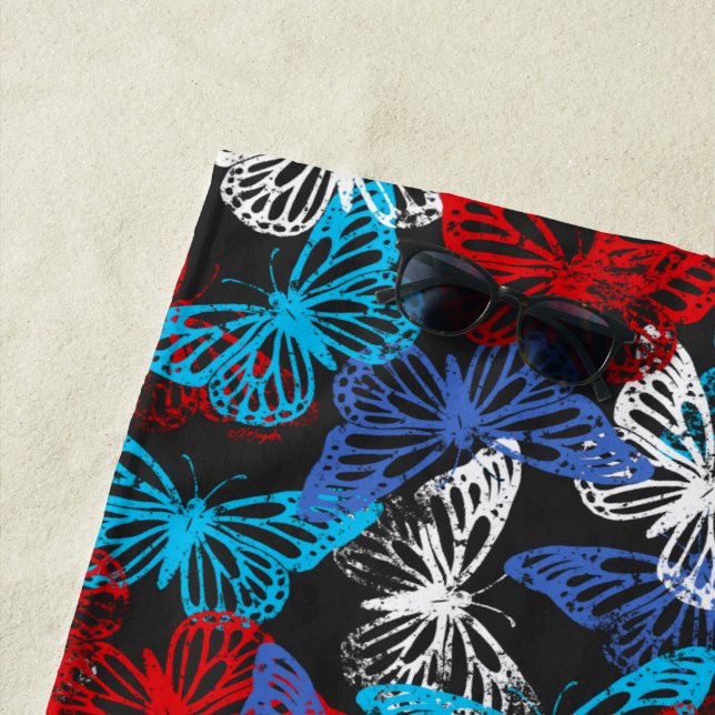 Red White and Blue Patriotic Butterfly Pattern Beach Towel (In Situ)