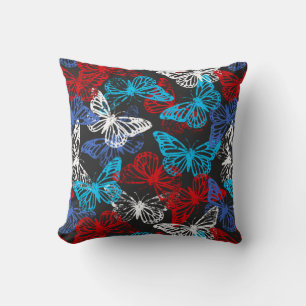 Red White and Blue Patriotic Butterfly Pattern Cushion