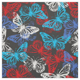Red White and Blue Patriotic Butterfly Pattern Fabric