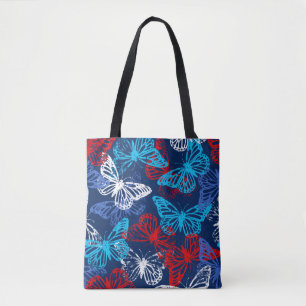 Red White and Blue Patriotic Butterfly Pattern Tote Bag