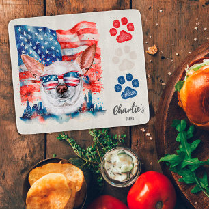 Red White and Blue Patriotic Chihuahua Dog Treat Cutting Board