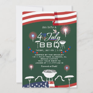 Red White and Blue Patriotic Firework 4th of July Invitation