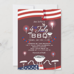 Red White and Blue Patriotic Firework 4th of July Invitation