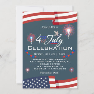 Red White and Blue Patriotic Firework 4th of July Invitation